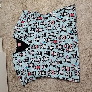 Panda Print V-Neck Scrub Top